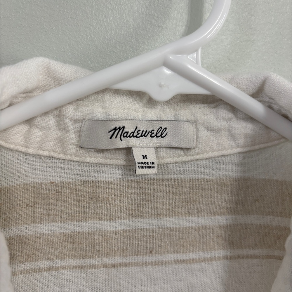 Madewell linen blend cropped button down top White and Tan medium - Picture 3 of 6